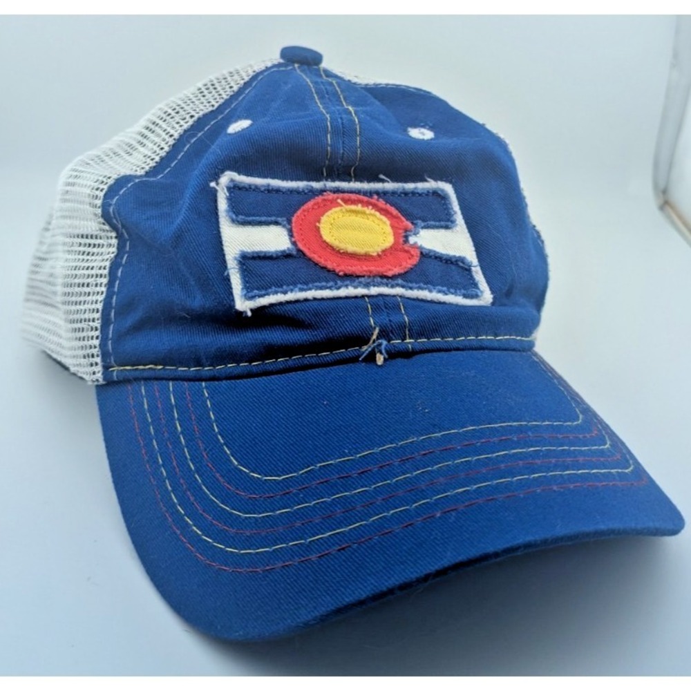 GCI Colorado Flag Patch Trucker Hat Men's Blue Tan Distressed Adjustable